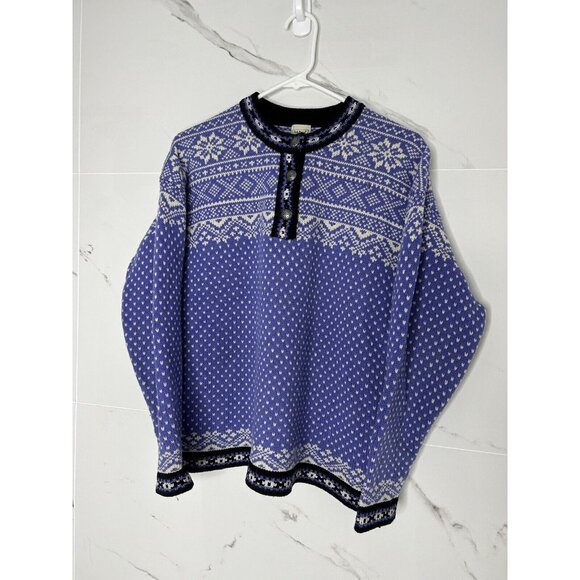 Vintage LL Bean Purple Nordic Lambswool Knit Embossed Button Sweater Size L EUC - Picture 1 of 10